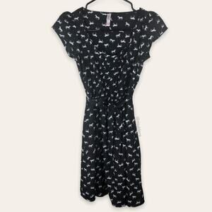 Xhilaration Equestrian Horse Rodeo Black Cap Sleeve All Over Print Dress XS